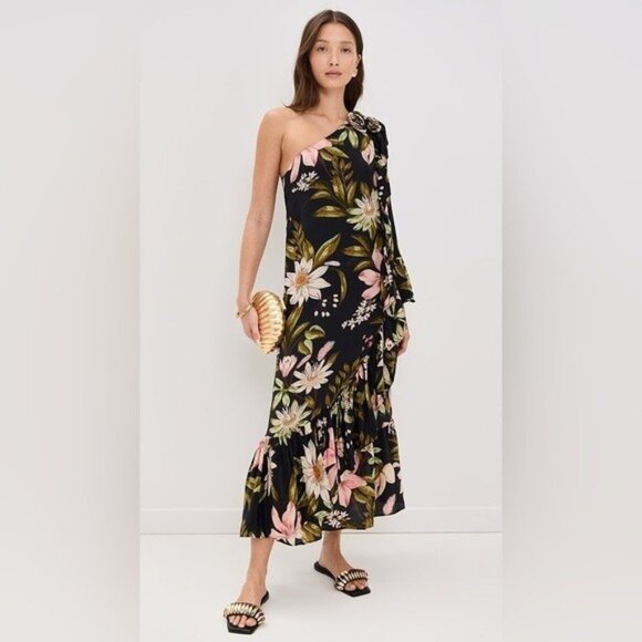 NWT Size XL - Farm Rio One Shoulder Floral Ruffled Maxi Dress (NWT US$ 348) - Picture 1 of 14